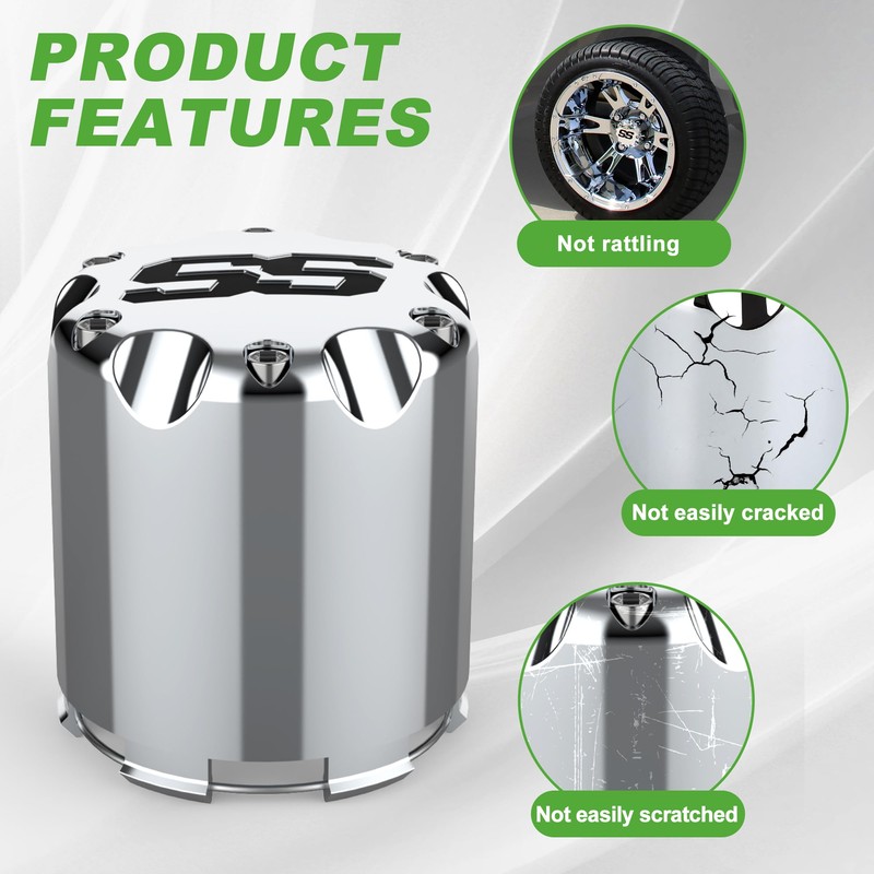 10L0L Golf Cart SS Chrome Wheel Center Caps ITP Push