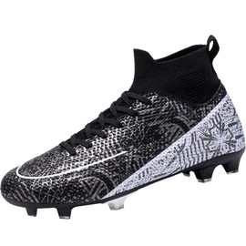 DKHHN Men's Soccer Shoes Football Cleats with High-Tops Lace-Up Non-Slip Spikes Black EU 45