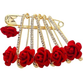 Juego de pines de seguridad o sari en forma de rosa, piedra blanca y color dorado, 18 unidades