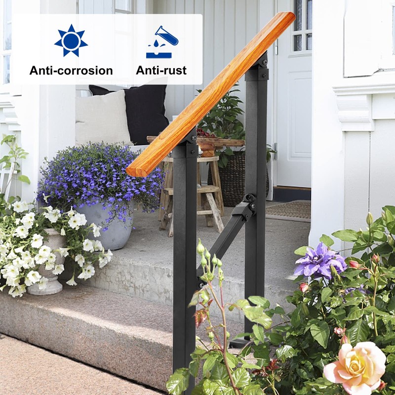 Metal Handrail Wood Grain for Elderly, 2 Step Hand Rails