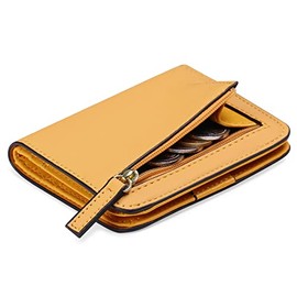 GAEKEAO Women's Small Purse with RFID Protection, Mini Short Purse Women Leather with Zip Wallet, Soft Comfortable Cute Coin Compartment Purse, Mango yellow.