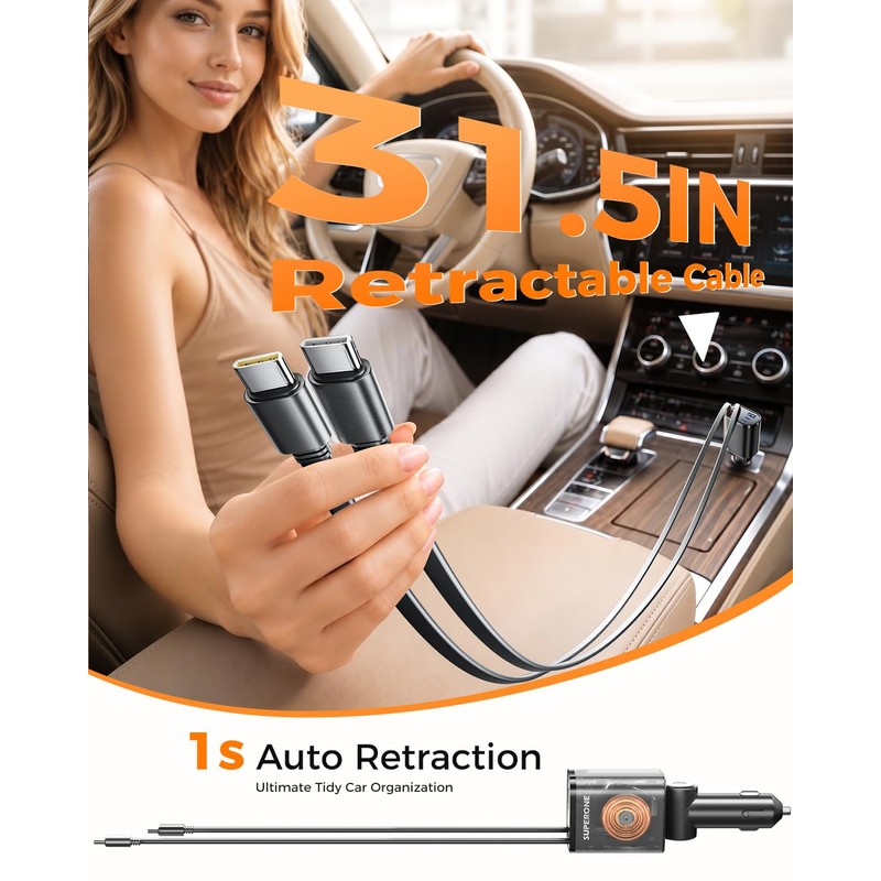 SUPERONE 5 in 1 Retractable Car Charge with Dual Type