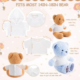 Litherr S 8 Pcs Stuffed Bear Tshirt and Hoodie in 4 Colors for 14-18 inch Stuffed Animal Sublimation Doll Clothes Tee Shirt Dress up Your Unique Plush Bear