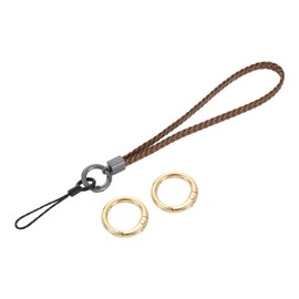 sourcing map Woven Wristlet Lanyard, 5.5" Leather Handmade Prevent Drop Keychain Strap for Clutch Cellphone Keychain Wallet Purse Accessories, Brown