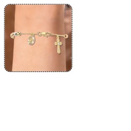 J&H DiaJuvelo Rosary Bead Cross Bracelet 14k Gold Plated Virgin Mary Bracelets Non Tarnish Religious Catholic Virgen de Guadalupe Jewelry Catolicos Rosarios Confirmation Baptism Charm Gifts for Women (Gold-F)
