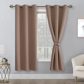 Hiasan Blackout Curtains for Bedroom and Living Room, Light Blocking, Noise Reducing Window Curtain Panels, Tiebacks Included, Set of 2, Grommet Top (Cappuccino, Width 38 Inch x Length 72 Inch)
