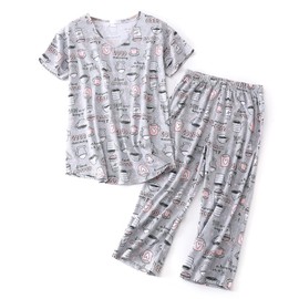 SISKIN Womens Pajama Sets - Capri Pajamas for Women Set Plus Size Sleepwear Tops with Capri Pants Summer Pjs Sets Grey Cup XL