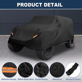 ACROPIX Aluminum Film Black Car Cover Waterproof All Weather Full Exterior Cover Rain Hail Sun Protector Car Cover Fit for Jeep Wrangler 4DR - Pack of 1