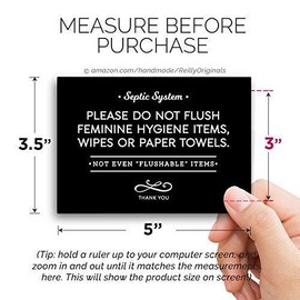 3.5" x 5" Elegant Septic System Bathroom Sign Do Not Flush Feminine Hygiene Items, Wipes, Paper Towels. Not even"flushable" items. For home, restaurants, rental properties. Cute Wall art plaque decor