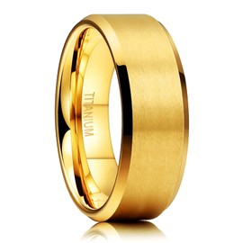 TIGRADE Titanium Rings 4MM 6MM 8MM 10MM Wedding Band in Comfort Fit Matte for Men Women Size 3-15, Gold 8mm, Size 10