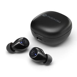 Motorola Sound Moto Buds 105 - Auriculares Bluetooth inalámbricos ENC con control táctil y funda de microcarga, IPX5, resistente al agua, ligero, ajuste cómodo, sonido claro, color negro