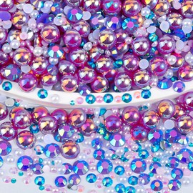 120g Flatback Rhinestones Pearls for Crafting Mix Half Pearl Rhinestones Bulk Nail Clothes Art Shoes Flatback Pearl Rhinestone Craft DIY Blue Purple