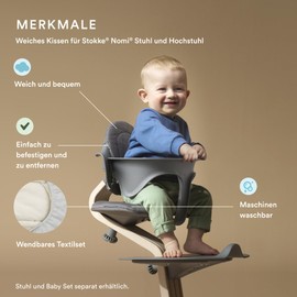 Stokke Nomi Cushion, Nordic Grey Sand - For Soft and Even More Comfortable Sitting in the Nomi Chair & High Chair - Easy to Attach and Remove - From 6 Months - Machine Washable