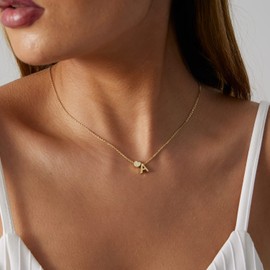 JECOMY Gold Initial Necklace for Women, Dainty 38K Gold Plated Heart Initial Waterproof A-Z Necklace for Women Trendy