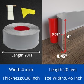 COUKIU Flexible Baseboard Molding Trim, 4 Inch x 20 Feet Self-Adhesive Vinyl Wall Base Cove Base, Peel and Stick Rubber Wall Base Moulding Trim(S100, Gray)