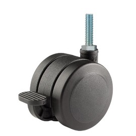 Twin Wheel Caster Solutions TWUN-60U-T10-BK-B 2.36" Diameter Nylon Wheel Unhooded Brake Caster, 5/16-18" Diameter x 1" Length Threaded Stem, 132 lb Capacity Range