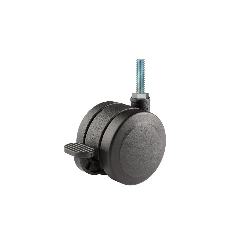 Twin Wheel Caster Solutions TWUN-60U-T10-BK-B 2.36" Diameter Nylon Wheel Unhooded