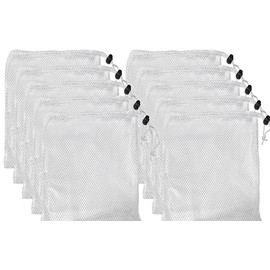 10 pcs Mesh Drawstring Bags,Storage Mesh Bags with Cord Lock,Mesh Laundry Bag,Durable Nylon Mesh Bag Set for Travel Gym Beach Toy Ball Camping Clothes Organizing (White)