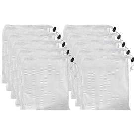 10 pcs Mesh Drawstring Bags,Storage Mesh Bags with Cord Lock,Mesh Laundry Bag,Durable Nylon Mesh Bag Set for Travel Gym Beach Toy Ball Camping Clothes Organizing (White)