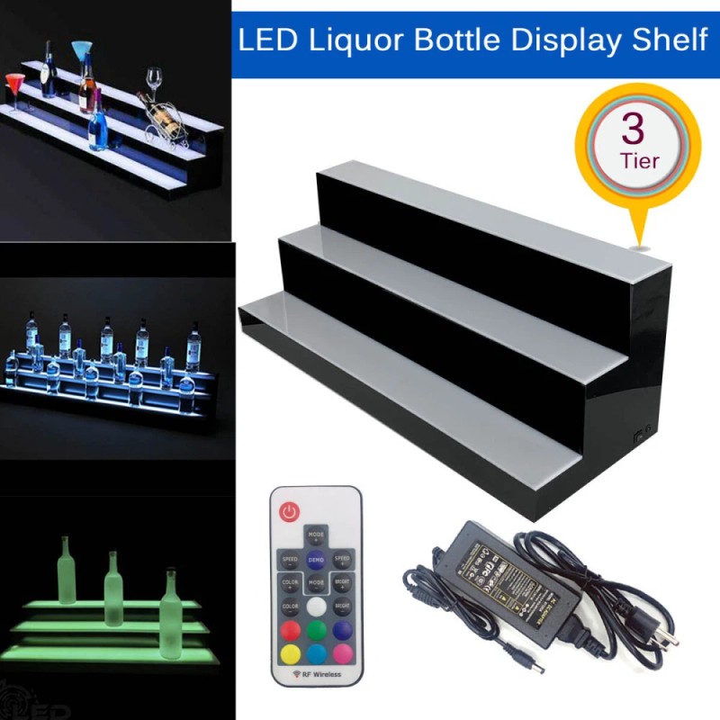 31" 3 Step Tier LED Lighted Shelves Illuminated Liquor Bottle