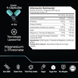 ETERNAL NUTRITION Ultra Pure L-Treonato de Magnesio Liposomal (300 Cápsulas) | Alta Biodisponibilidad | 75 Porciones · 2100 mg | Memoria, Concentració