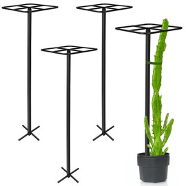HEYTIMI 4 Pcs Adjustable Metal Dragon Fruit Plant Trellis 12" x 12" x 50" Durable Vertical Support Tower Plant Cage for Gardening Climbing Plants Trees Cactus Outdoor Garden, Installation Required