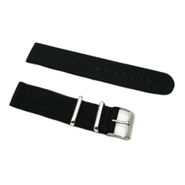 HNS 2 Pieces 18mm Black Mod Ballistic Nylon Watch Strap Polished Buckle NT139