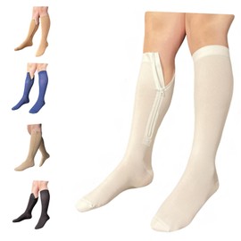 Ziperior 8-15 mmHg Compression Grade 0 Calf Inside Leg Zipper Closed Toe Socks (White, 2X-Large)