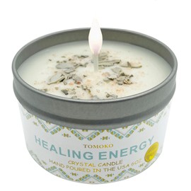 Vela de salvia blanca, hoja de salvia, sal de cristal del Himalaya y aceite esencial, energía curativa, vela de cristal