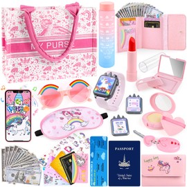 Oisacirg Play Purse for Little Girls, 35PCS Toddler Purse with Pretend Makeup for Kids, Princess Toys Includes Handbag, Phone, Wristwatch, Kids Toy Christmas Birthday Gift for Toddler Girls 3 4 5 6 +