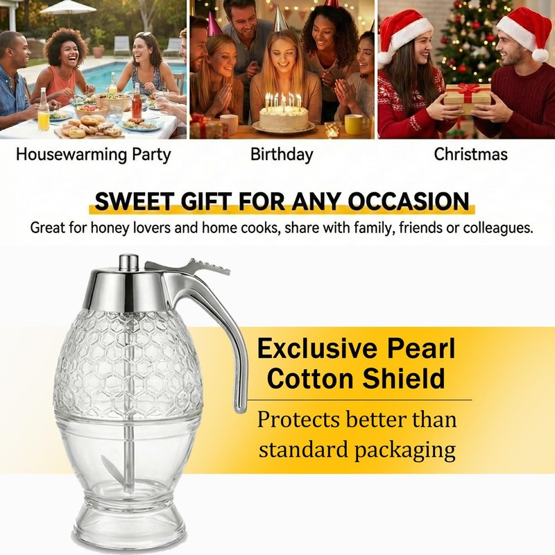 Shatterproof Honey Dispenser No Drip with Stand, Clear Syrup Dispenser