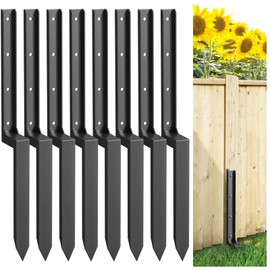 2-4-6-8 PCS Fence Post Repair Kit, Thickened Fence Post Repair Stakes, Heavy Duty Steel Fence Post Anchor for Fixing Tilted or Broken Wood Fence Post (8 Pack, Black)