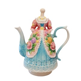 Large Ceramic Teapot and Coffee Pot with Lid, 3D Embossed Victoria Pink Rose Flowers Decorative Teapot (Multicolour)