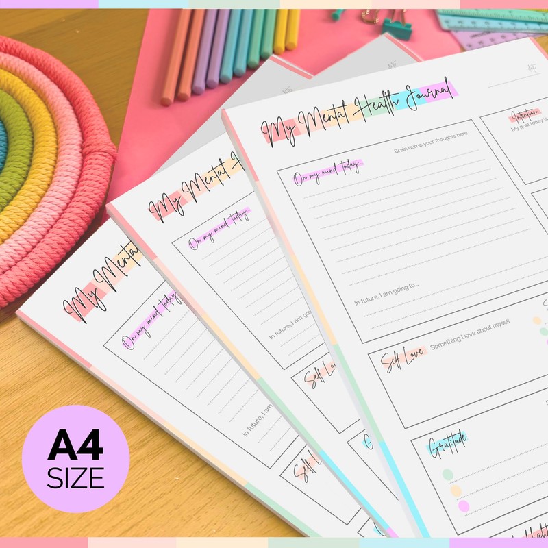 Mental Health Journal Planner | Daily Gratitude, Self Care, Intentions,