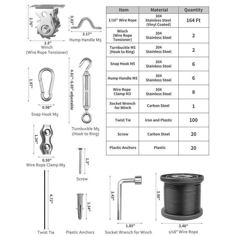 DEFUNX String Light Hanging Kit Outdoor 164 Ft Vinyl Coated