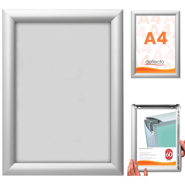 Deflecto A4 Snap Frame Silver - Aluminium Clip Frame for