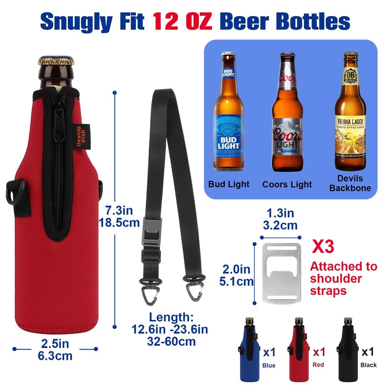 Desing Wish 3 Pack Beer Bottle Cooler Sleeves with Adjustable
