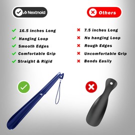 Nextnoid Shoe Horn Long Handle for Seniors - 16.5" Straight & Sturdy Long Shoe Horn for Men, Women & Kids - Blue