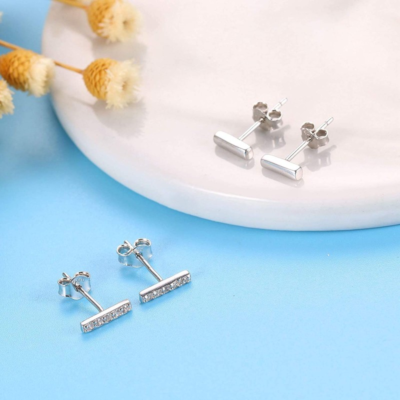 J-Style 2 Pairs Womens Stud Earrings 925 Silver Simple Design