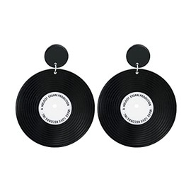 Old School Vinyl Records Dangle Earrings, 1950's Rock 'N' Roll Women's Vinyl Record Earrings for Retro 50's Disco Party Statement Jewelry, Metal, metal