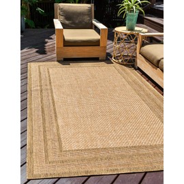 Unique Loom Outdoor Border Collection Area Rug - Multi Border (4' 1" x 6' 1" Rectangle, Tan/ Light Brown)