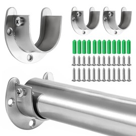 4 Pcs Stainless Steel Pole Sockets, Closet Pole Sockets, Shower Curtain Rod Sockets, U Shape Pole Bracket, Suitable for kitchens, balconies, bathrooms, wardrobes, windows(25mm / 0.98inch, Silvery).