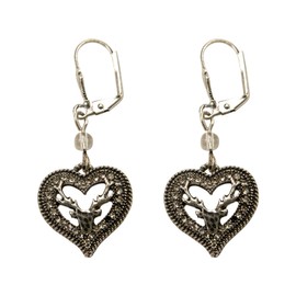 Alpenflüstern DOR044 Costume Earrings Rhinestone Heart Deer Women's Costume Jewellery (Antique Silver-Colour), Zinc