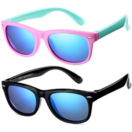 Braylenz Kids Polarized Sunglasses, TR90 Unbreakable Shades Glasses for Boys Girls Age 3-10 (Pink Green/Blue Mirrored+Black/Blue Mirrored)