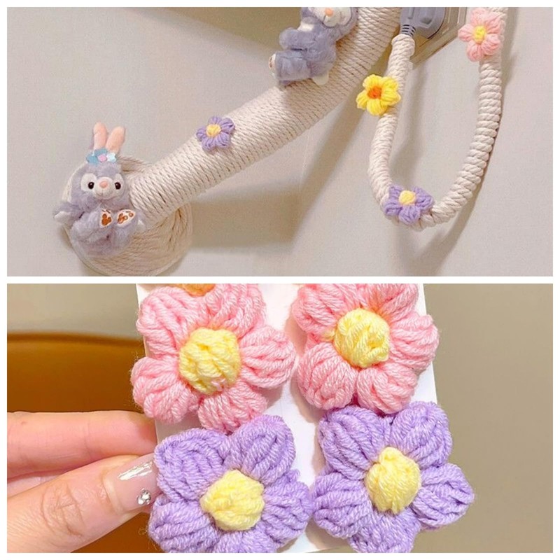 Crochet Flowers Dashboard Decorations, 6Pcs Cute Car Accessories for Women