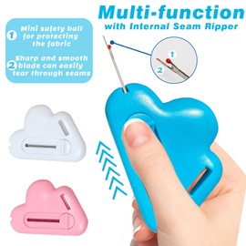 Magnetic Seam Guide for Sewing Machine with Seam Ripper, Upgraded Multifunctional Polygonal Hemmer Guide with Scale, Stitch Remover Tool, Universal Sewing & Quilting Accessories Supplies (Blue)