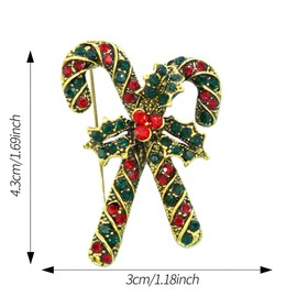 Yeeyeow Cute Colorful Candy Cane Brooch Pin for Christmas Holiday Gift Unisex Christmas Accessories Rhinestone Enamel Jewelry (Style3)