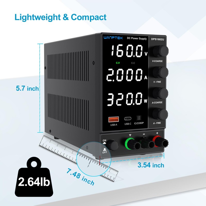 DC Power Supply 0-160V 0-2A, Bench Power Supply with Encoder