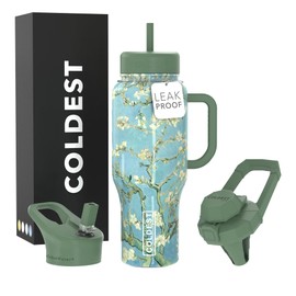 Coldest 40 oz Tumbler with Handle and Straw - 100% Spill Proof Tumbler with Straw (3 Lids) - Stainless Steel Insulated Leakproof Tumblers for Women & Men - 36 oz (Almond Blossom)