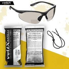 voltX 'CONSTRUCTOR' BIFOCAL Reading Safety Glasses (MIRROR +1.0 Dioptre INDOOR/OUTDOOR LENS) ANSI Z87.1+ & CE EN166F, certified/Cycling Sports Glasses includes safety cord + UV400 anti fog coated lens